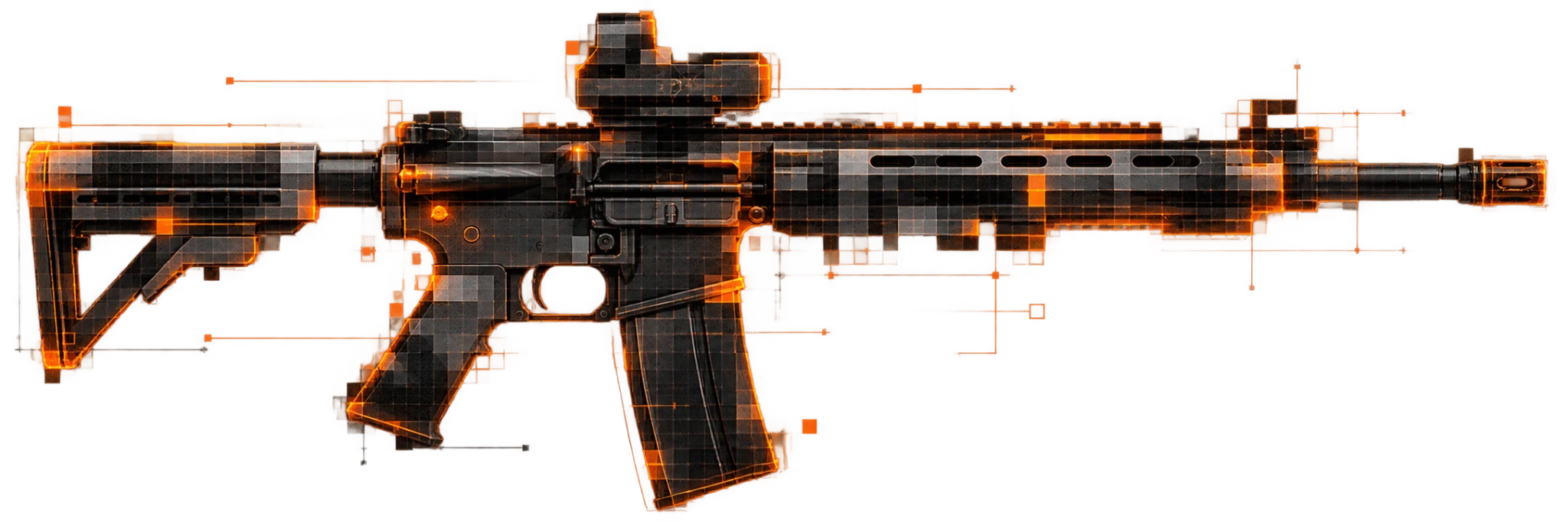 An unidentified rifle forming in an orange digital outline